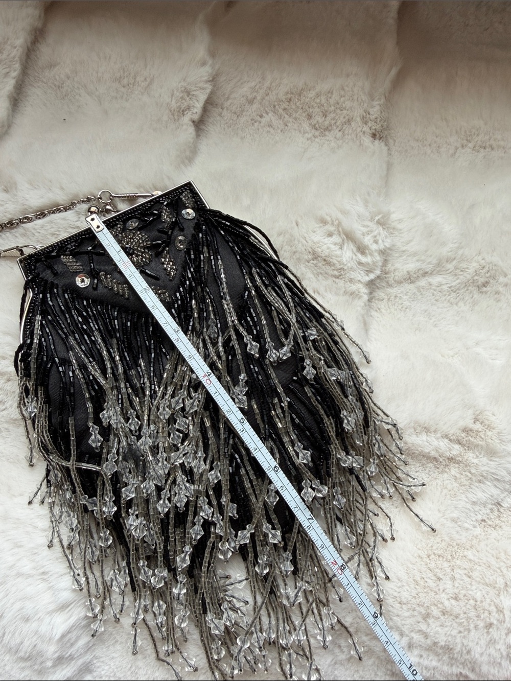 Vintage Beaded Fringe Evening Bag - Black/Silver - Picture 8 of 9